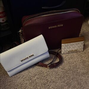 Michael Kors Burgundy and White Crossbody Bag Set